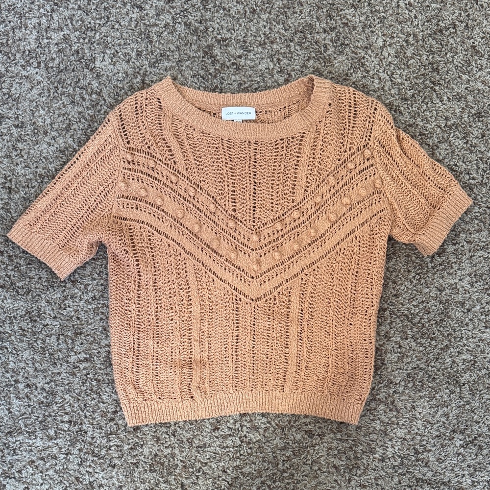 Lost and Wander Textured Knit Short Sleeve Sweater - Salmon